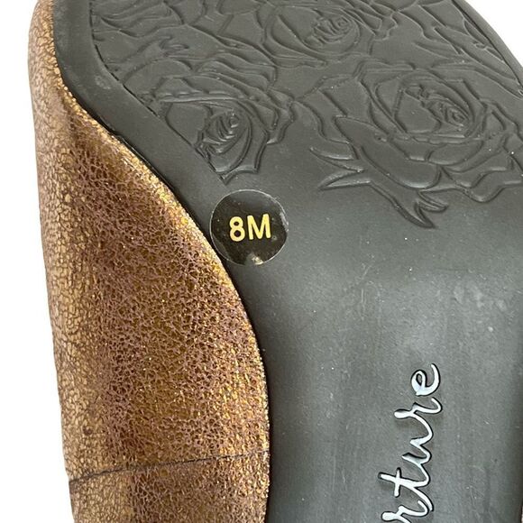 Nurture metallic bronze/ copper peep toe studded bow heels size 8 - Picture 12 of 16